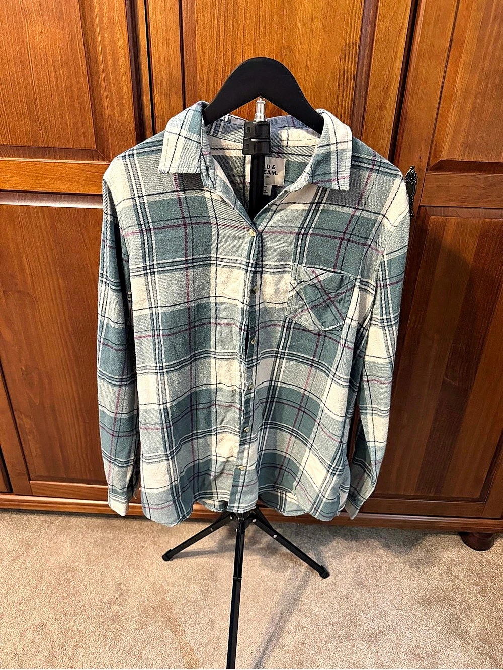 Field & Stream Women's Plaid Button Down Shirt Green & White Size XL